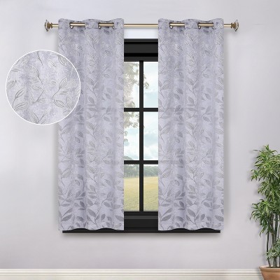 Modern Bohemian Leaves Room Darkening Semi-Blackout Curtains, Set of 2 by Blue Nile Mills