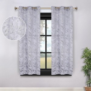 Modern Bohemian Leaves Room Darkening Semi-Blackout Curtains, Set of 2 by Blue Nile Mills - 1 of 4