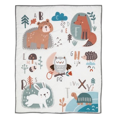 Gray Microfiber Reversible Animal Alphabet Toddler Quilt Set