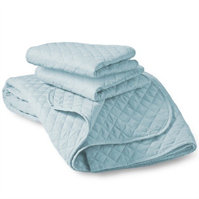 Light Blue Diamond Stitched Microfiber Full Coverlet Set