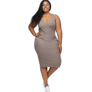 plus bodycon midi dress Final Sale Plus Size Midi BodyCon Dress with Waist in Brown Design