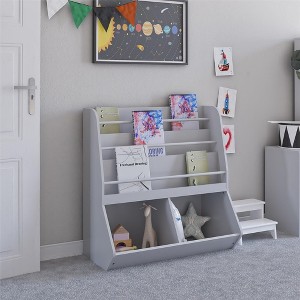 Whisen Book & Toy Storage with 3 Shelves & 2 Cubbies, Neat Playroom Organizer, Perfect Gift for Kids - Gray - 1 of 4