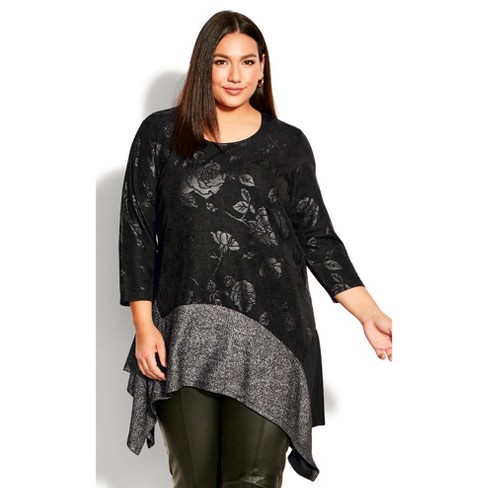 Women's Plus Size Jayla Asymmetrical Tunic - Black | Avenue : Target