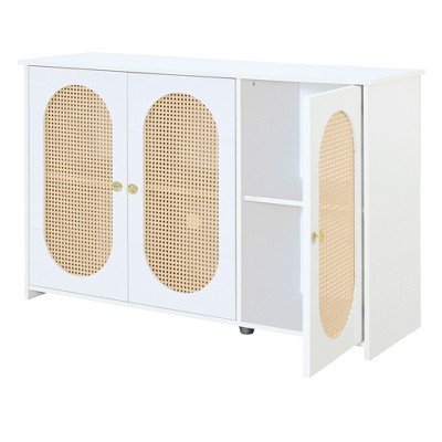 NicBex 48.8 Inch 3-Door Storage Cabinet with Artificial Rattan Doors and Metal Handles for Living Room,Kitchen,Hallway