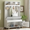 FURNIinspire Hall Trees Entryway Bench With Shutter-Shaped Doors, Coat Rack, Cushion And 4 Sturdy Hooks, Wide Hall Tree, White, 17.8"*47.2"*69.1" - 2 of 4