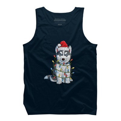 Men's Design By Humans Siberian Husky Santa Christmas Tree Lights Xmas Gifts Boys T-Shi By NekoShop Tank Top