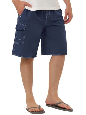 TATT 21 Men's Casual Holiday Solid Color Drawstring Waist Beach Board Shorts Navy Blue 30 — фото 5