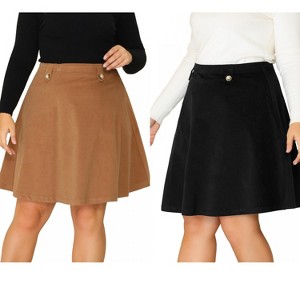 Agnes Orinda Women's Plus Size Tie Waist Button Front Pockets A-Line Midi Denim Skirts - 1 of 4