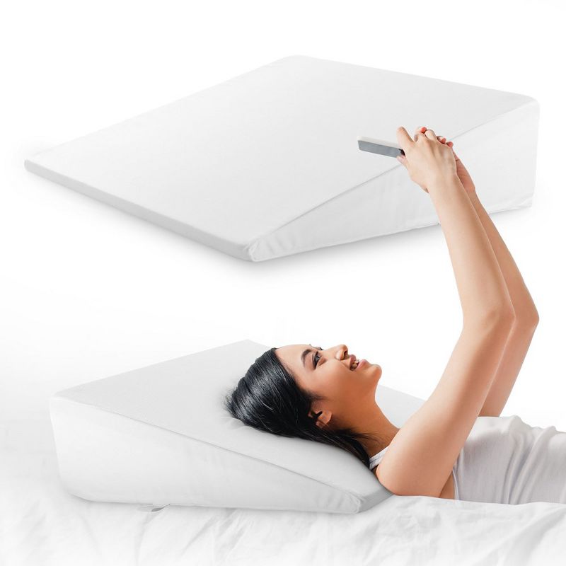 Cheer Collection Memory Foam Bed Wedge Pillow with Washable Cover - White (25" x 25" x 7"), 1 of 11