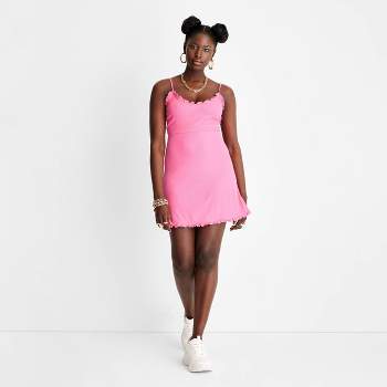 Women's Strappy Mini Ruffle Hem Dress - Future Collective™ with Alani Noelle Pink XXS