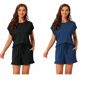 INSPIRE CHIC Women's 2 Pcs Summer Soft Short-Sleeve Tee with Ruffled Shorts Lounge Pajama Set - 1 of 4