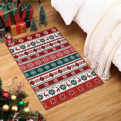 Christmas Area Rug Washable Rug Non-Slip Low Pile Farmhouse Rustic Festival Carpet