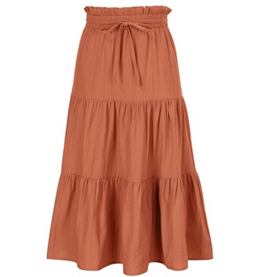 Maxi Skorts Skirt for Girls Button Front Ruffle High Waisted Long Skirts with Belt and Pocket 3-12 Years
