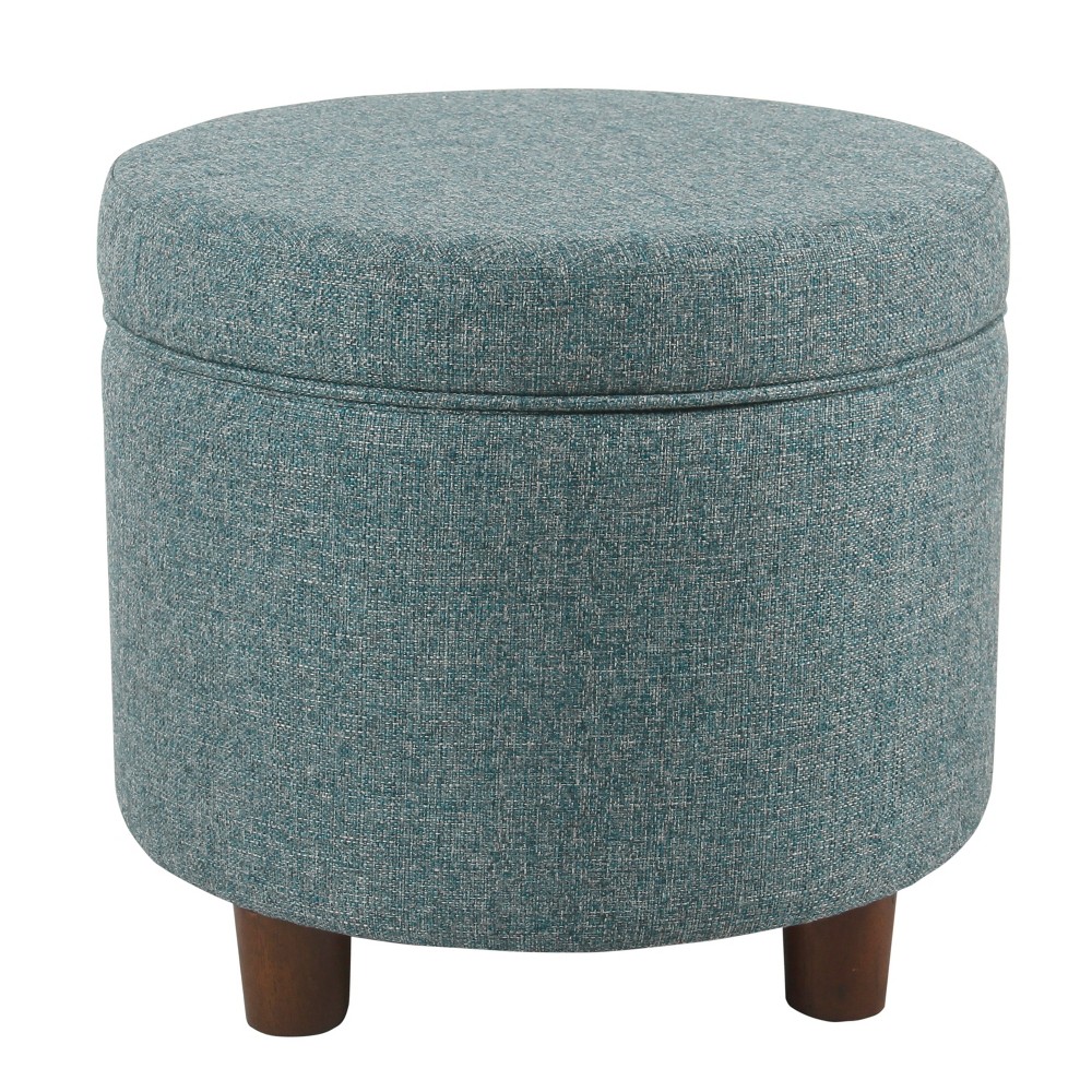 Photos - Pouffe / Bench Round Storage Ottoman Teal Tweed - HomePop