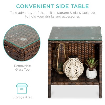 Brown and Navy 3-Piece Outdoor Wicker Patio Bistro Set