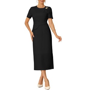 short sleeve dresses for work Hobemty Women's Square Neck Zip Front Short Sleeve Work Sheath Dresses Dark Green Small