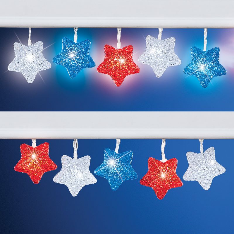 Collections Etc Patriotic Stars LED Battery Operated Outdoor String Lights NO SIZE, 2 of 4