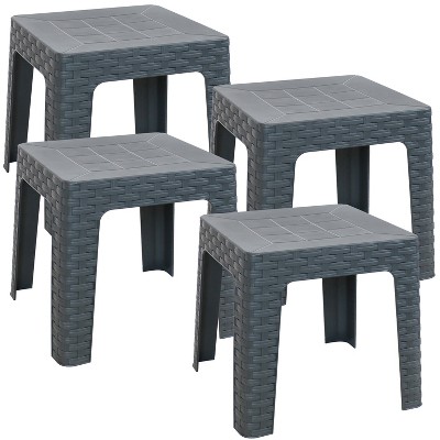 Sunnydaze Polypropylene Indoor/Outdoor Square Patio Side Table, Gray, 4pk