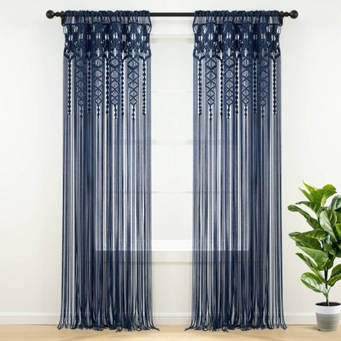 84x40 Boho Macrame Textured Cotton Window Curtain Panel Navy - Lush Décor  : Target