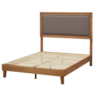 Queen Shaye Upholstered and Rustic Wood Bed Gray/Natural - Buylateral