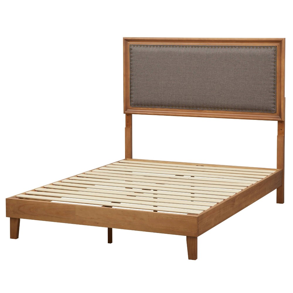 Photos - Bed Queen Shaye Upholstered and Rustic Wood Platform  Gray/Natural - Buylat