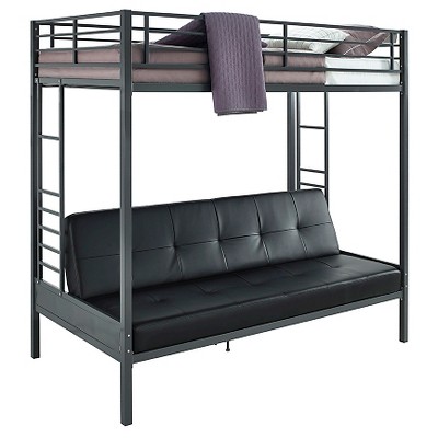 Jasper Premium Twin Over Futon Bunk Bed with Black Mattress - DHP