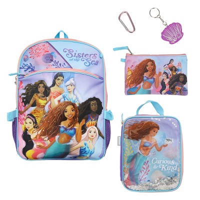 Little Mermaid 2023 Live action Movie 5 piece Set 16 Backpack Lunchbox Utility Case Rubber Keychain And Carabiner Target