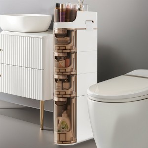 VECELO 4-Tier Slim Bathroom Storage Cabinet with Wheels & Drawers, Toilet Paper Holder, Movable Narrow Floor Cabinet for Small Space, White - 1 of 4