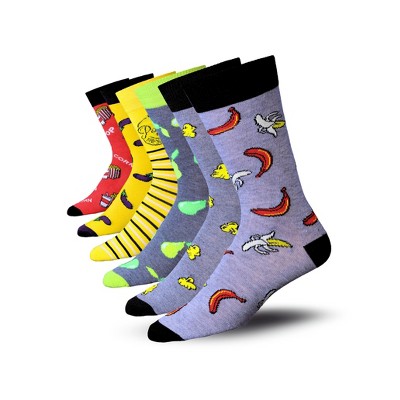 JAMES FIALLO Mens 6-Pairs Whimsical Cuisine Food Colorful Patterned Crew Dress Socks