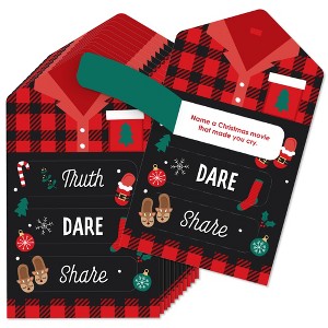 Big Dot of Happiness Christmas Pajamas - Holiday Plaid PJ Party Game Pickle Cards - Truth, Dare, Share Pull Tabs - Set of 12 - 1 of 4