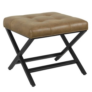 HomePop X-Design Bench Faux Leather Brown: Modern Upholstered Ottoman, Bedroom Seating, 250lbs Capacity - 1 of 4