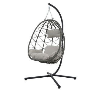 CAVINAS Wicker Outdoor Swing Chair with Cushion and Headrest,Porch Swing with Stand for Bedroom,Garden,Courtyard - 1 of 4