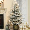 LuxenHome 4.5Ft Pre-Lit Artificial Flocked Pine Tree, Lighted Porch Tree with Pinecones and Rustic Gold Pot Off-White - 2 of 4
