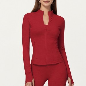 Anna-Kaci Active Women's Long Sleeve Zip-Up Mock Neck Active Jacket with Thumbhole Cuffs - 1 of 4