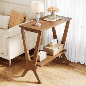Tribesigns 2-Tier Solid Wood End Table,  Storage Shelves Side Table with Sturdy Legs, for Small Spaces, Bedroom, Apartment - 1 of 4