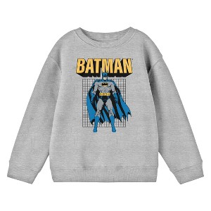 Batman Standing Comic Book Character and Logo Youth Heather Gray Crew Neck Sweatshirt - 1 of 2