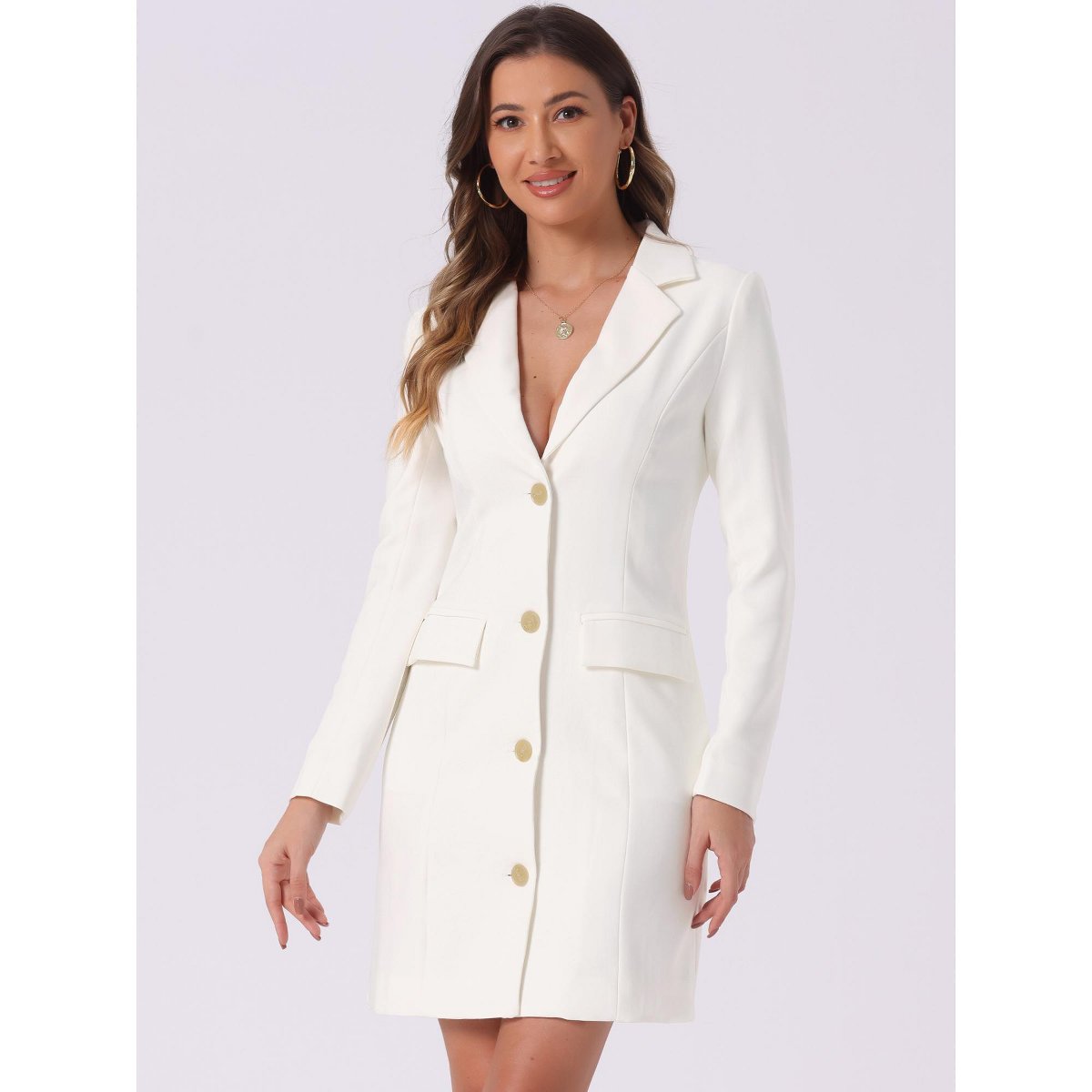 Женские платья INSPIRE CHIC Women's Casual Notched Lapel Collar Office Work Blazer Dress X-Small White — фото 3