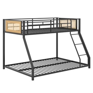 Tangkula Metal Bunk Bed Twin Over Full Low Profile Bunkbeds w/ Full Length Safety Guardrail - 1 of 4