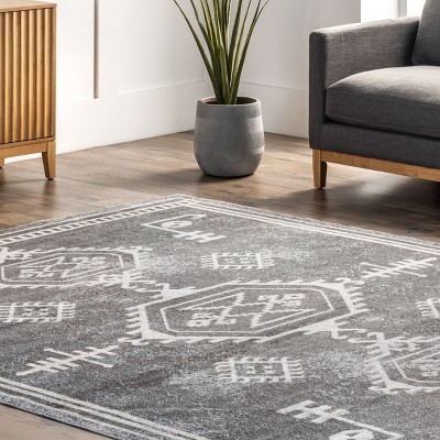 Kyleigh Dark Grey Southwestern Washable Synthetic Area Rug