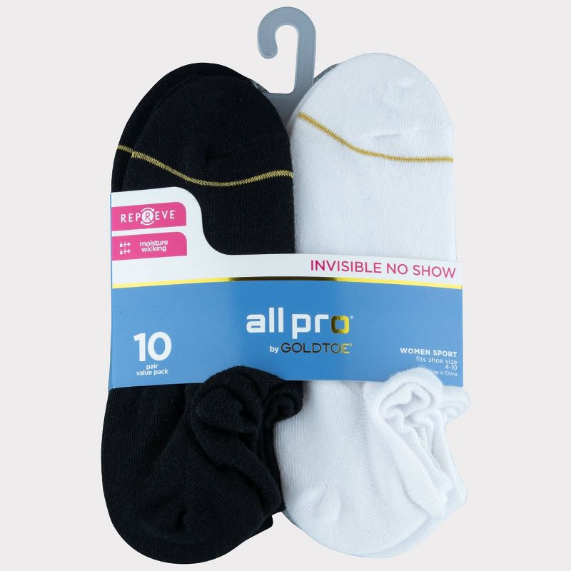 All Pro by Gold Toe Women&#39;s Ultra Invisible 10pk No Show Socks - Black/White/Gray 4-10, 3 of 6