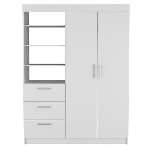 Tiramisubest White Kenya 3 Drawers Armoire ¨C Features Two Internal Hangers for Garment Hanging + Three Storage Drawers - 1 of 4
