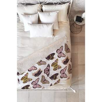 Jessica Molina Texas Butterflies Blush and Gold 60" x 50" Fleece Throw Blanket - Deny Designs