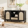 Rattan Sideboard Buffet Cabinet with Drawer & Open Shelves, Boho Farmhouse Coffee Bar for Kitchen, Dining or Living Room - 3 of 4