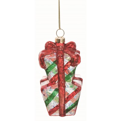 Transpac Glass Clear Christmas Stacked Presents Ornament