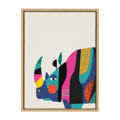 18" x 24" Sylvie Rhino Framed Canvas Wall Art by Rachel Lee Natural - Kate and Laurel