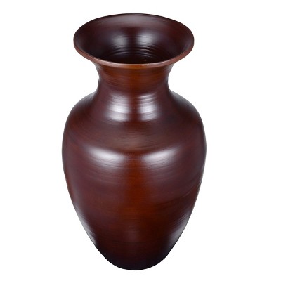 Hastings Home Handcrafted 14" Tall Decorative Bamboo Urn Vase for Silk Plants, Flowers, and Filler Décor - Brown