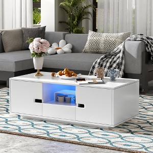 TIRAMISUBEST Modern High Glossy Rectangle Coffee Table, Stylish Center Table with Storage Space, Cocktail Table w/ 16 Color LED Lights for Living Room - 1 of 4