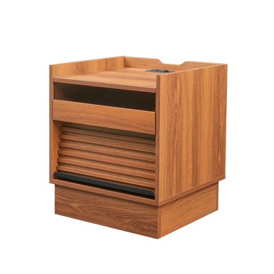 Vynxaria Mid Century Modern 2-Drawer Nightstand - Yellow (Brown/Black Optional), Charging Station, Extended Bookshelf, Smooth Metal Slides