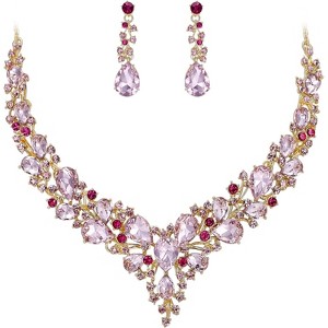 Wedding Bridal Jewelry Set, Austrian Crystal Teardrop Cluster Necklace & Earrings - 1 of 4