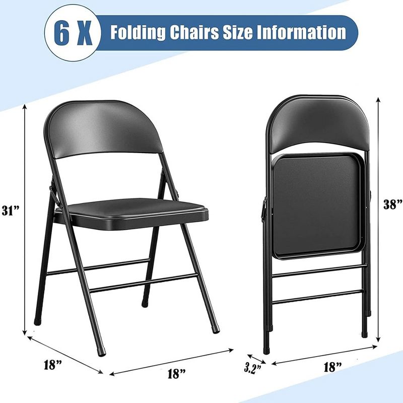 SUGIFT Folding Chairs with Padded Seats 6 Pack Black Metal Padded Folding Chair with Steel Frame for Events Office Wedding Party - 330 lb Capacity, 5 of 10